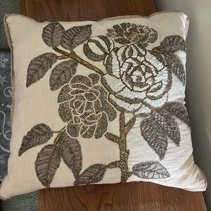 Beaded Floral Throw Pillow